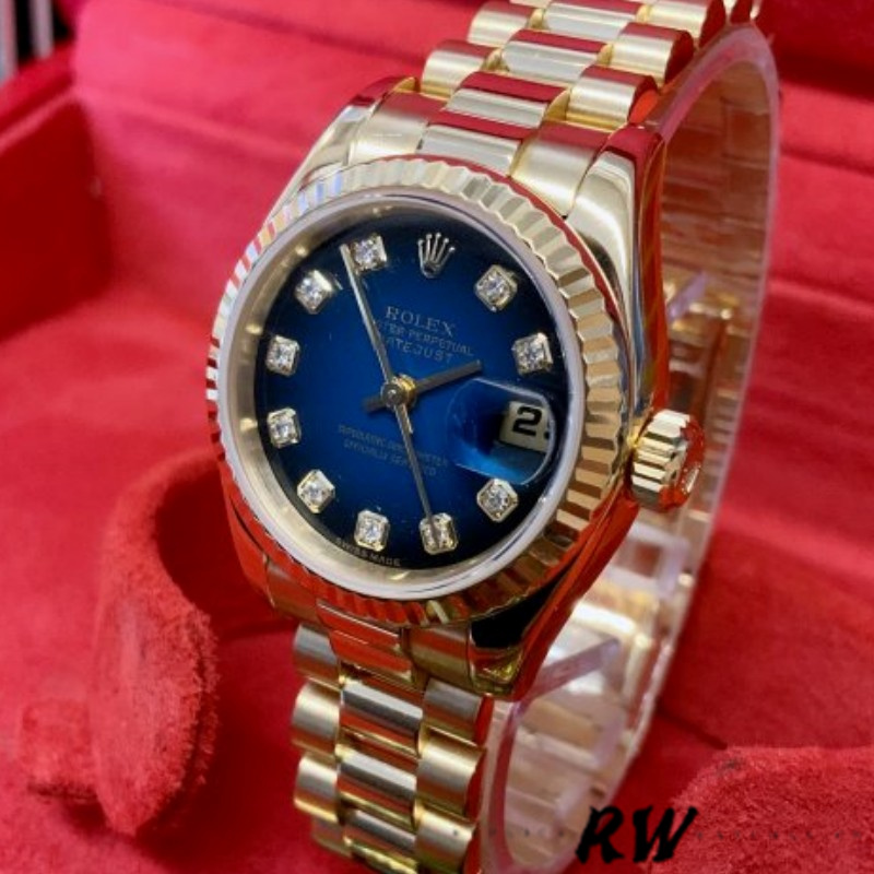 Rolex Datejust 179178 Blue Diamonds Dial Yellow Gold 26MM Lady Replica Watch - QualitySwissReplica