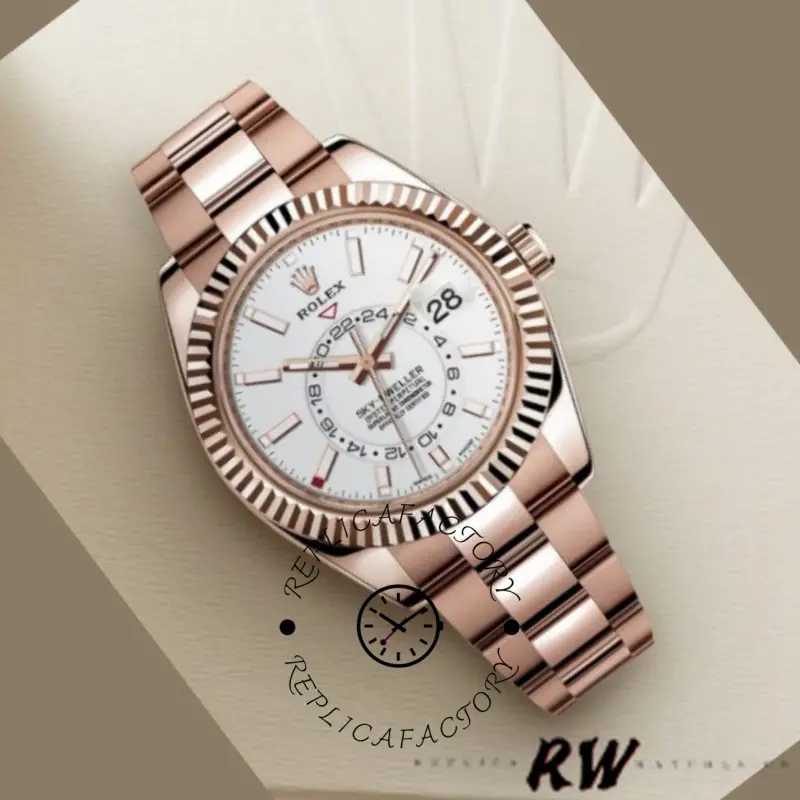 Rolex Sky-Dweller 326935 Rose Gold White Dial 42mm Mens Replica Watch - QualitySwissReplica