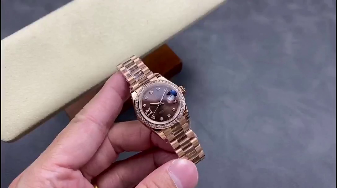 Rolex Datejust 28mm Everose Gold 279135RBR 0001 Chocolate 17 Diamond President Lady - QualitySwissReplica