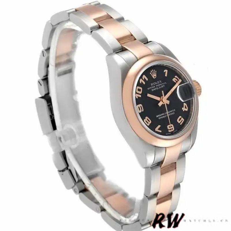 Rolex Datejust 179161 Stainless Steel and Everose Gold Concentric Circle Black Dial 26MM Lady Replica Watch - QualitySwissReplica