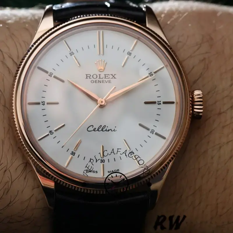 Rolex Cellini Time 50505 Black Leather Strap White Dial 39mm Mens Replica Watch - QualitySwissReplica