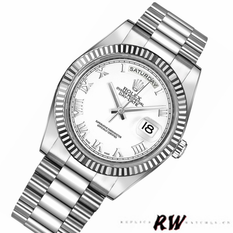 Rolex Day-Date 218239 White Roman Numerals Dial White Gold 41MM Mens Replica Watch - QualitySwissReplica
