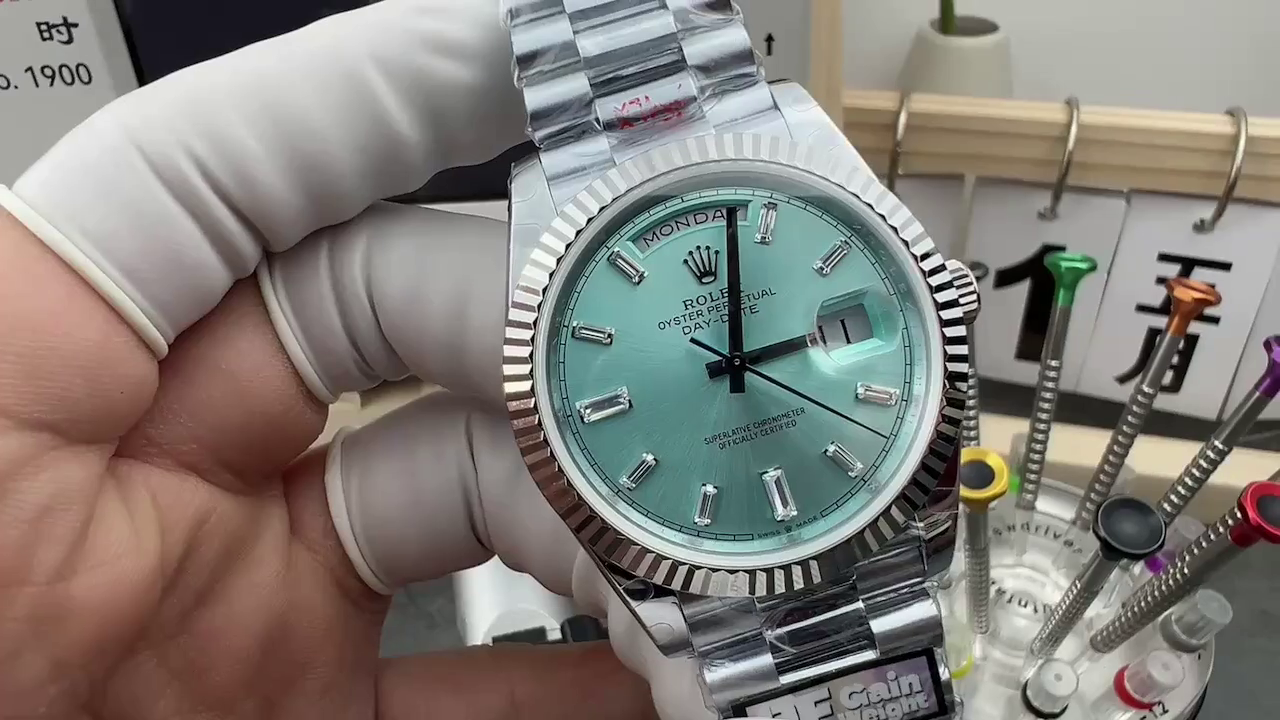 Rolex Day Date 40mm Platinum 228236 0006 Ice Blue Baguette - QualitySwissReplica