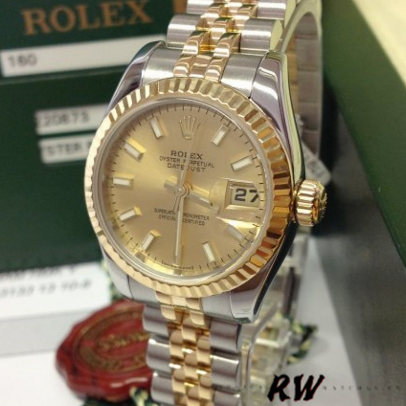 Rolex Datejust 179173 Champagne Index Dial Fluted Bezel 26MM Lady Replica Watch - QualitySwissReplica