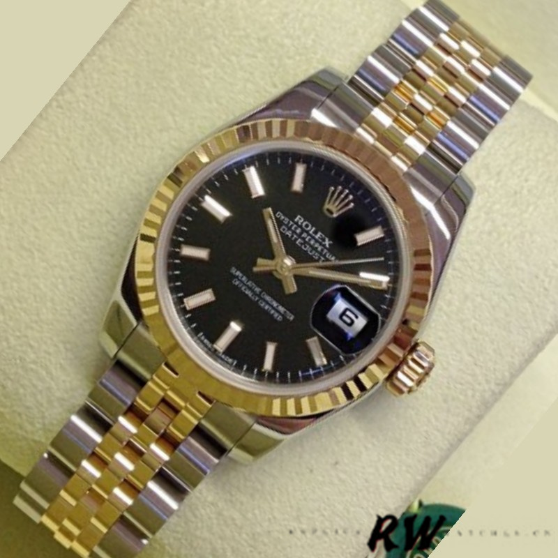 Rolex Datejust 179173 Black Index Dial Fluted Bezel 26MM Lady Replica Watch - QualitySwissReplica