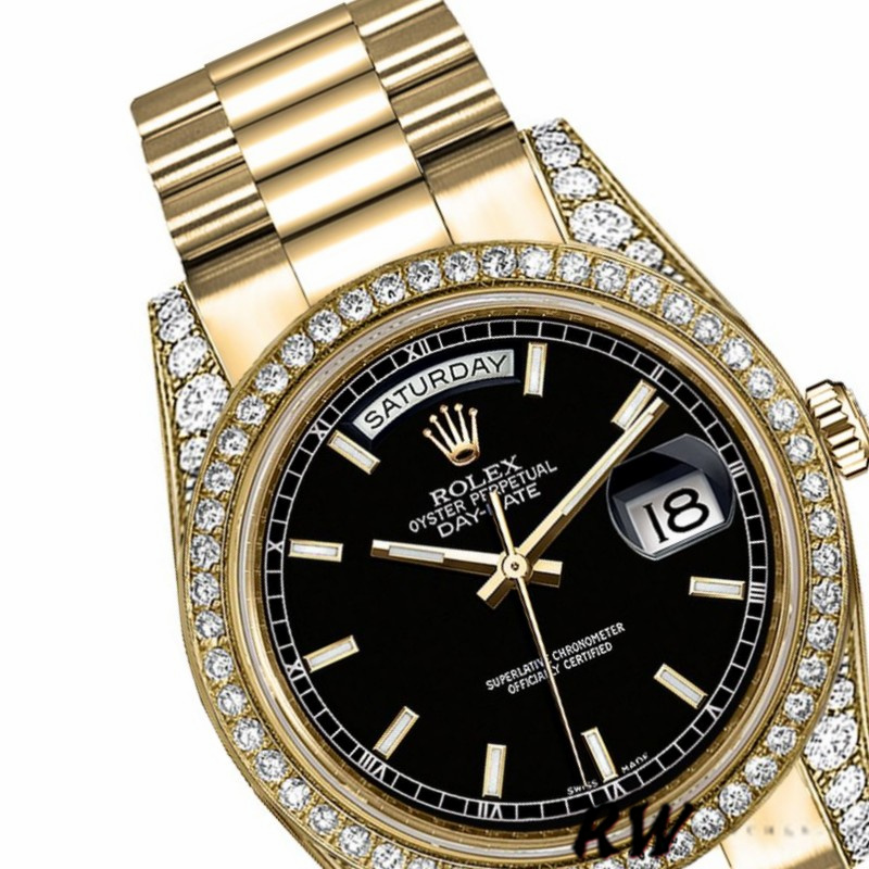 Rolex Day-Date 118388 Black Index Dial 36mm Unisex Replica Watch - QualitySwissReplica