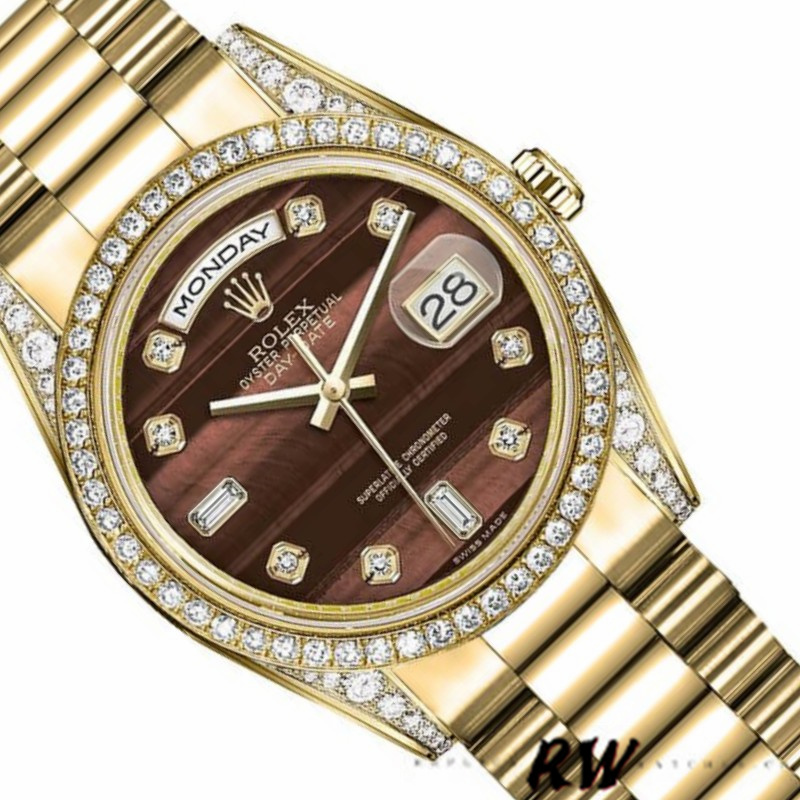 Rolex Day-Date 118388 Bull's Eye Brown Dial 36mm Unisex Replica Watch - QualitySwissReplica