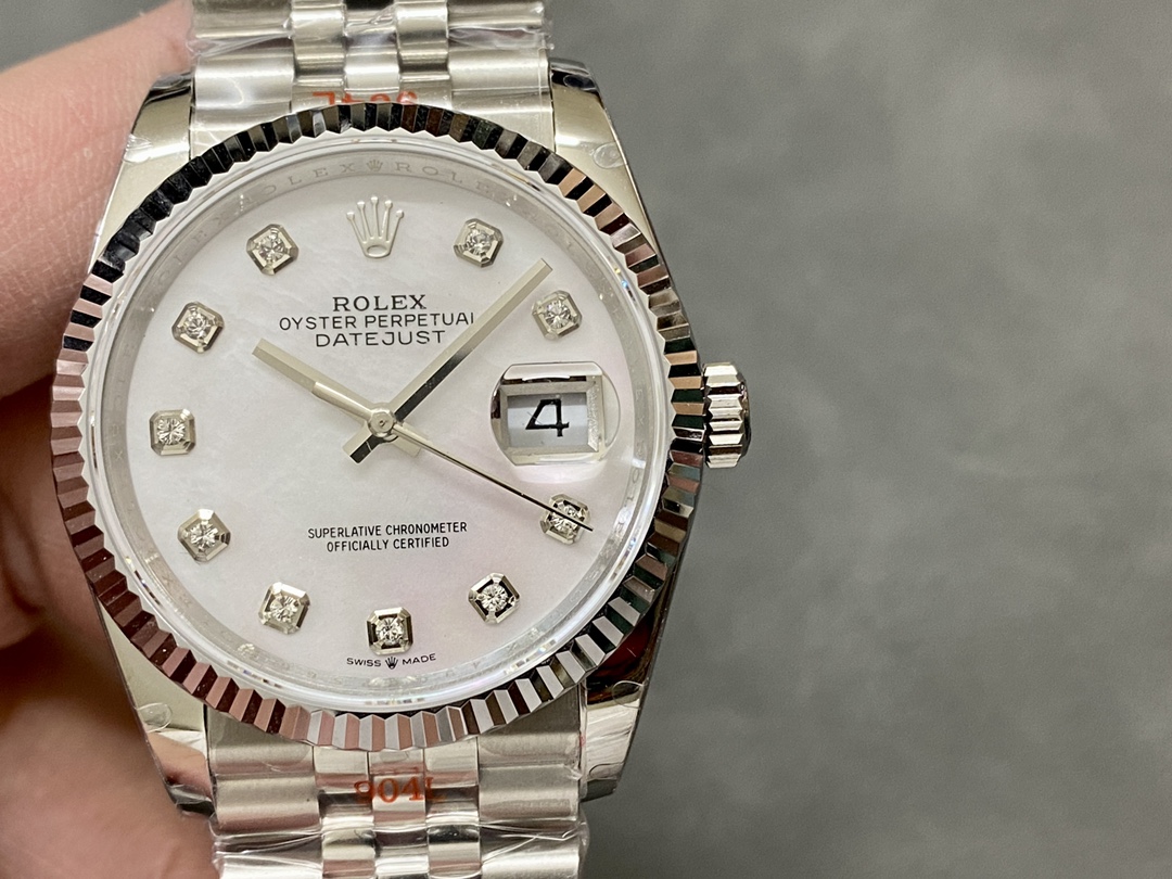 Rolex Datejust 126234 White Mother of Pearl Diamonds Dial 36MM Unisex Replica Watch - QualitySwissReplica
