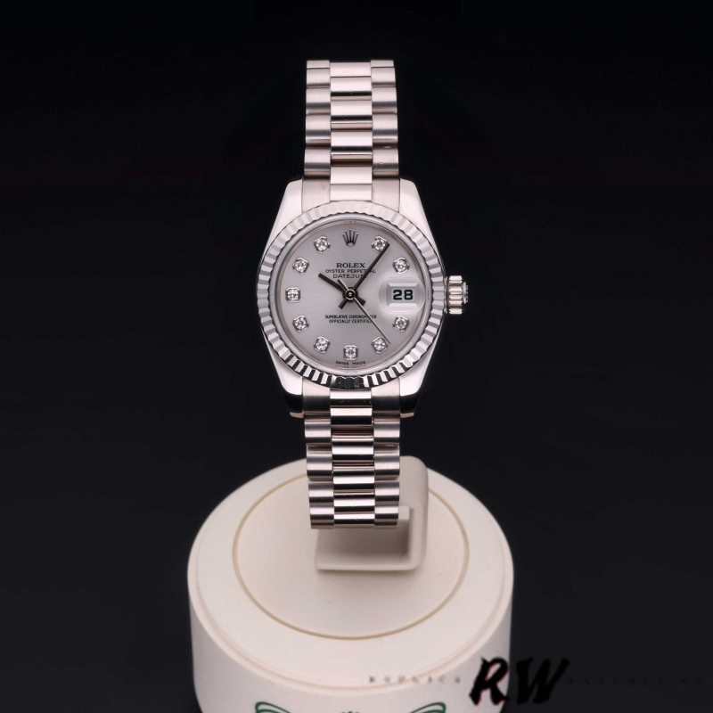 Rolex Datejust 179179 Silver Diamond Dial Fluted Bezel 26MM Lady Replica Watch - QualitySwissReplica