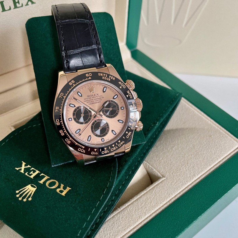 Rolex Cosmograph Daytona 116515LN Leather strap Black Pink Dial 40mm Mens Replica Watch - QualitySwissReplica