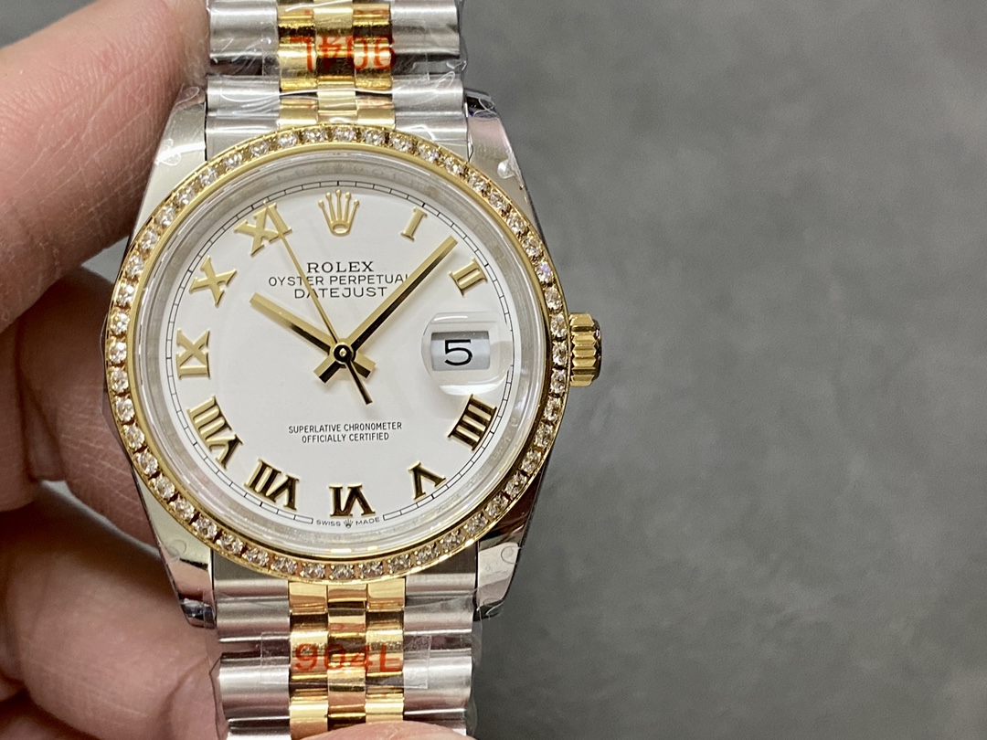 Rolex Datejust 36 Yellow Gold & Diamonds White Roman Dial M126283RBR 0015 Women's Watch - QualitySwissReplica