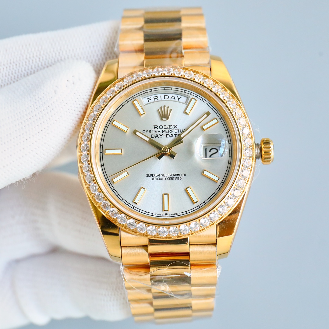 Rolex Day-Date 118348 Yellow Gold White Dial 36mm Unisex Replica Watch - QualitySwissReplica