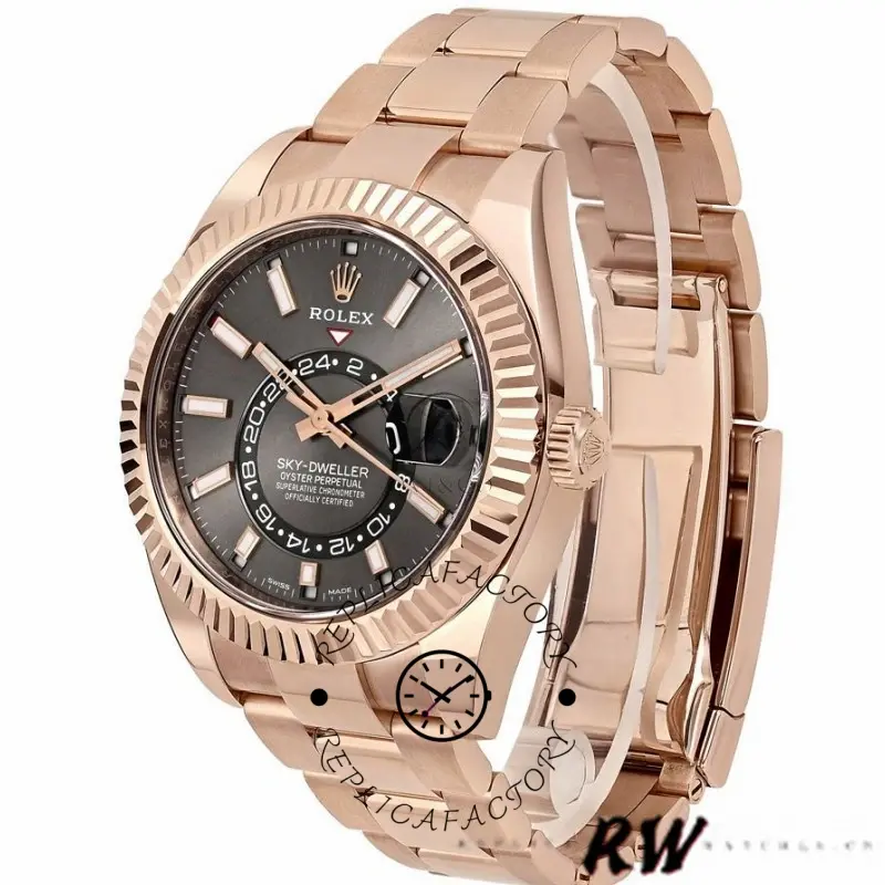 Rolex Sky-Dweller 326935 Everose Gold Dark Rhodium Stick Dial 42mm Mens Replica Watch - QualitySwissReplica