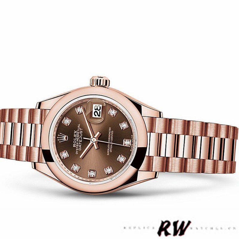 Rolex Datejust 279165 Chocolate Brown Dial Diamond Domed Bezel 28mm Lady Replica Watch - QualitySwissReplica