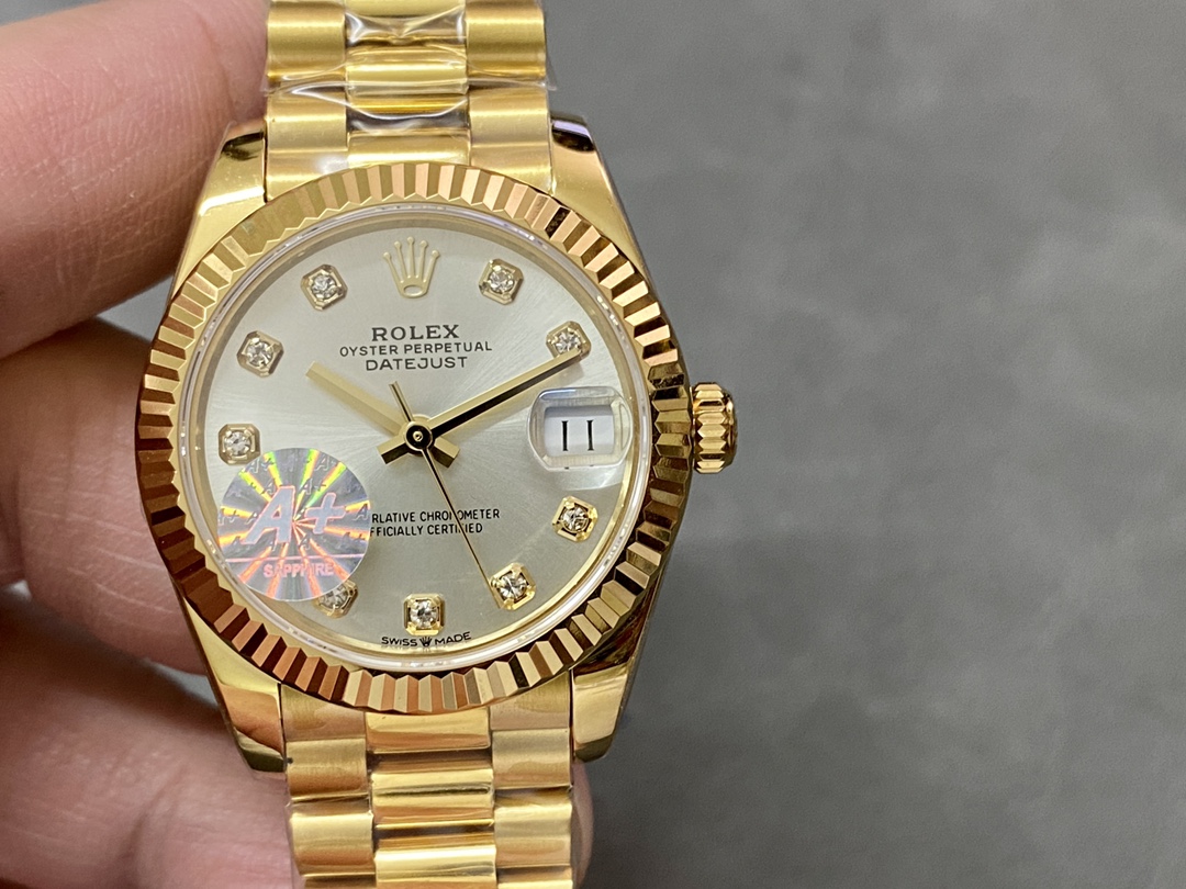 Rolex Datejust 31 Yellow Gold Silver Diamond Dial M278278 0034 Women's Watch - QualitySwissReplica
