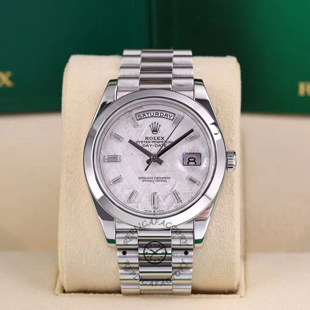 Rolex Day-Date 40mm Platinum Meteorite Baguette 228206 0036 Men's Watch - QualitySwissReplica