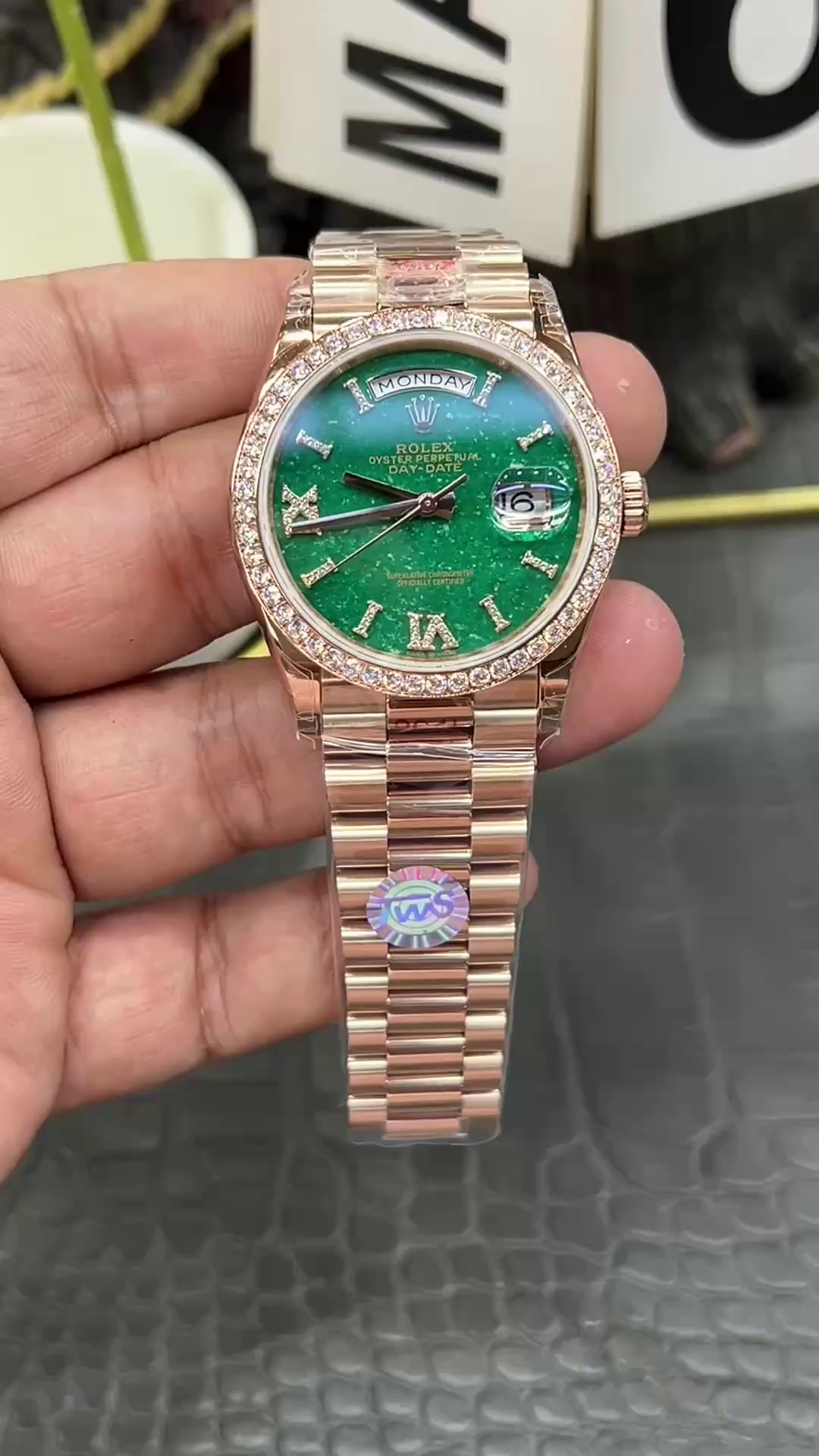 Rolex Day Date Oyster 36 mm Everose Gold Diamonds Bezel M128345RBR 0068 - QualitySwissReplica