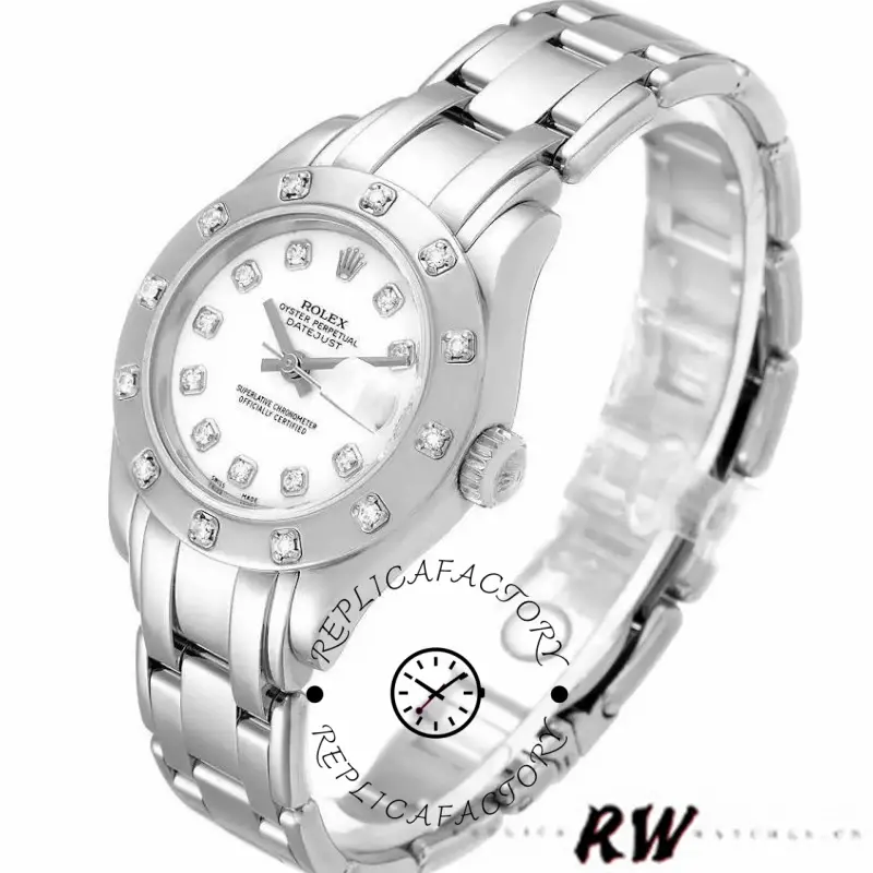 Rolex Masterpiece Pearlmaster 80319 White Roman Dial 29MM Lady Replica Watch - QualitySwissReplica