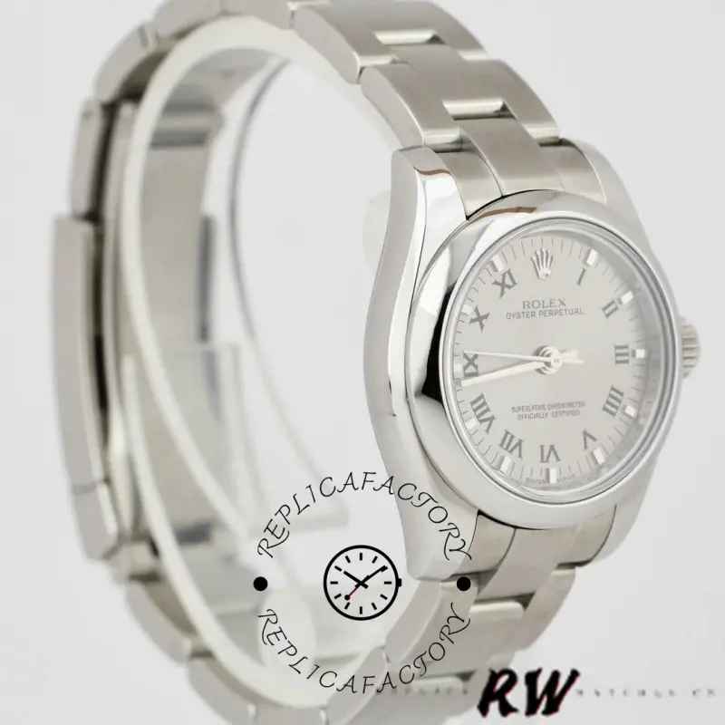 Rolex Oyster Perpetual 176200 Silver Roman Numeral Dial 26mm Lady Replica Watch - QualitySwissReplica