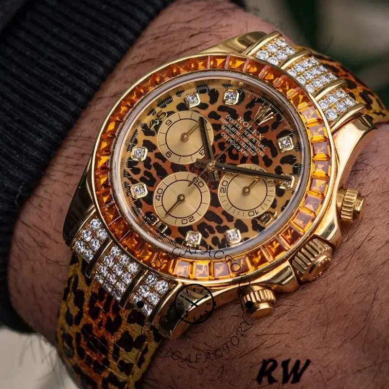 Rolex Daytona 116598 Leopard Orange Diamond Dial 40MM Mens Replica Watch - QualitySwissReplica