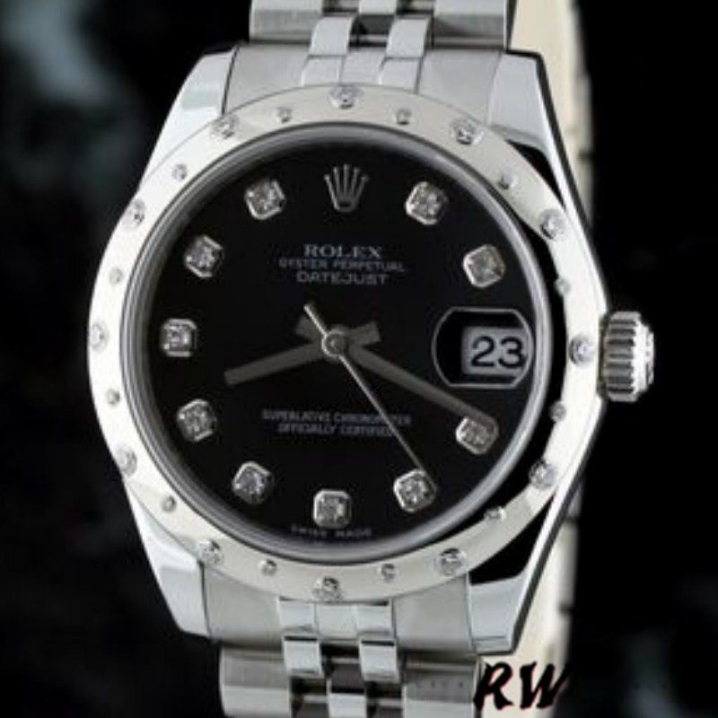 Rolex Datejust 178344 Black Diamond Dial Jubilee Bracelet 31MM Lady Replica Watch - QualitySwissReplica