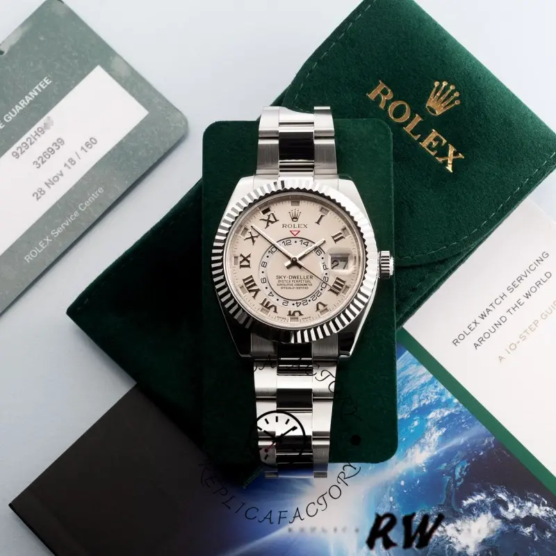 Rolex Sky-Dweller 326939 Fluted Bezel Ivory Dial 42MM Mens Replica Watch - QualitySwissReplica