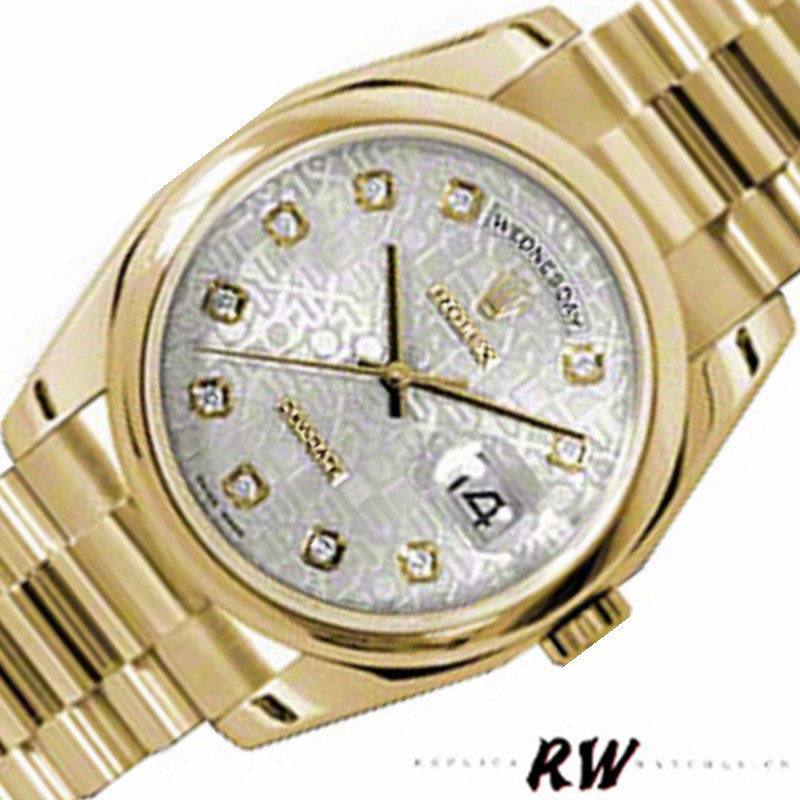 Rolex Day-Date 118208 Silver Diamond Jubilee Dial Yellow Gold 36mm Unisex Replica Watch - QualitySwissReplica