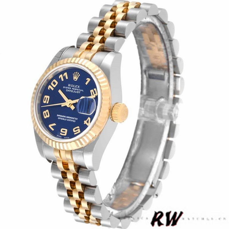 Rolex Datejust 179173 Concentric Circle Blue Dial Fluted Bezel 26MM Lady Replica Watch - QualitySwissReplica