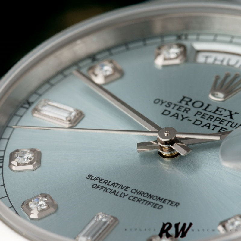 Rolex Day-Date 118206 Ice Blue Dial Diamond Platinum 36mm Unisex Replica Watch - QualitySwissReplica