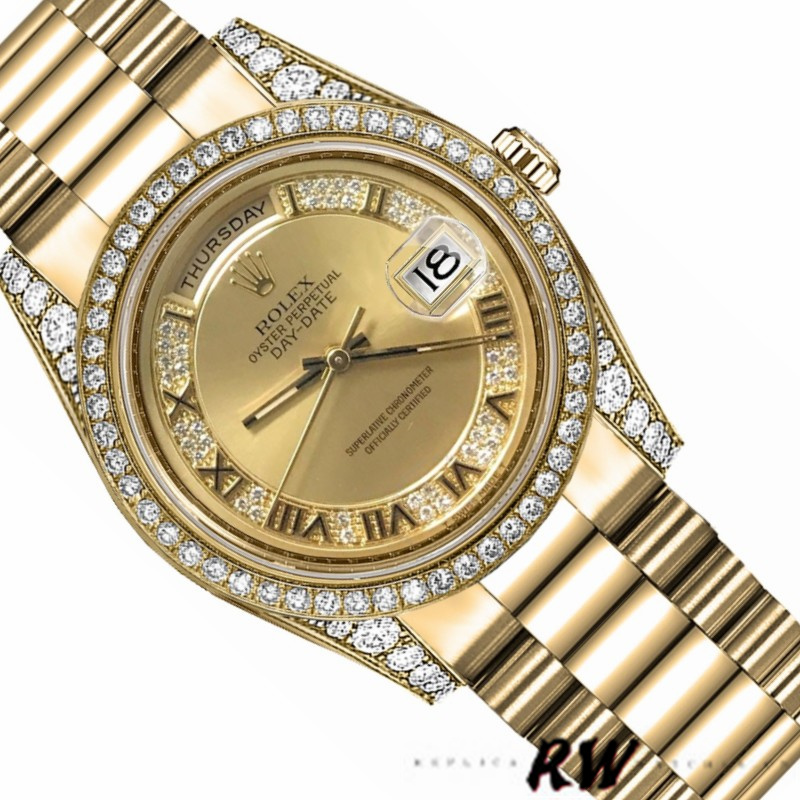 Rolex Day-Date 118388 Champagne Diamond Dial Yellow Gold 36MM Unisex Replica Watch - QualitySwissReplica