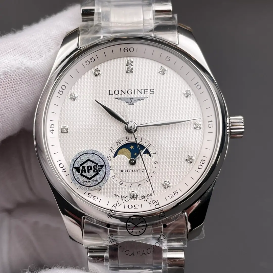 Longines L2.919.4.77.6 Master Collection Replica White Dial Moonphase Diamonds - QualitySwissReplica