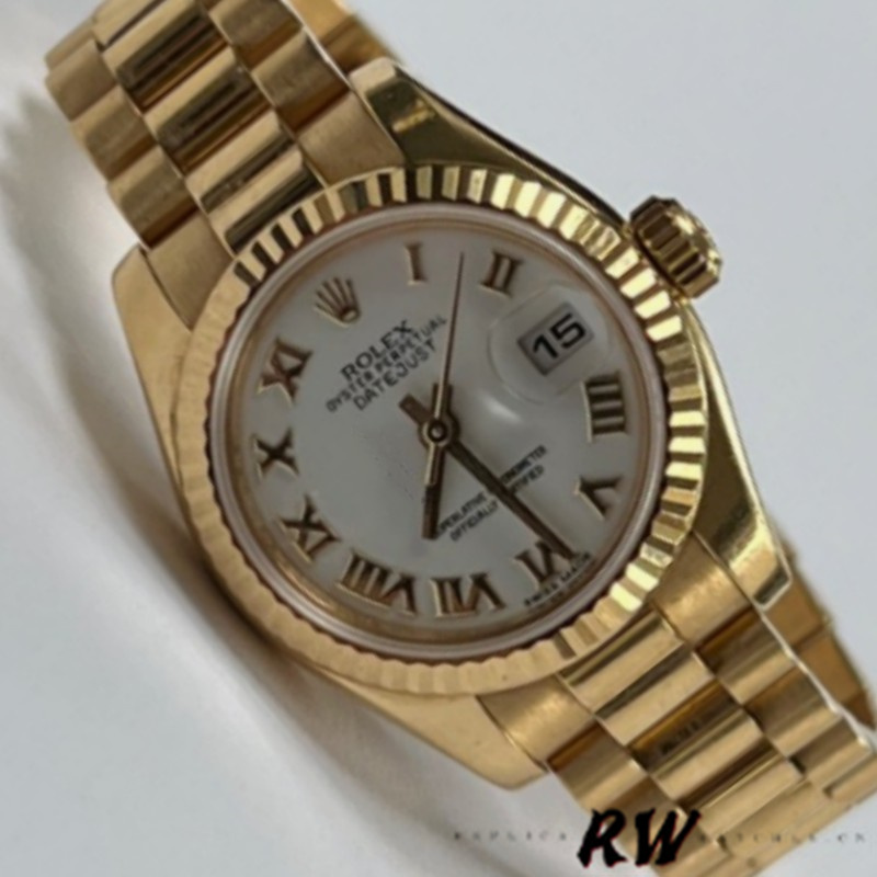 Rolex Datejust 179178 White Roman Dial Dial Yellow Gold 26MM Lady Replica Watch - QualitySwissReplica