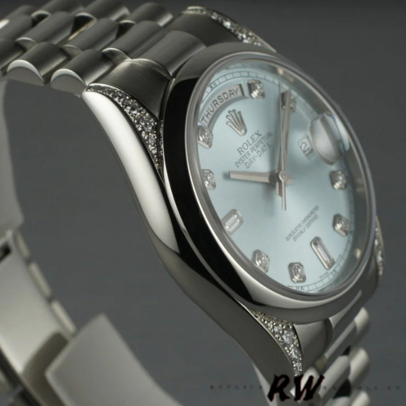Rolex Day-Date 118296 Platinum Ice Blue Dial Diamond 36mm Unisex Replica Watch - QualitySwissReplica