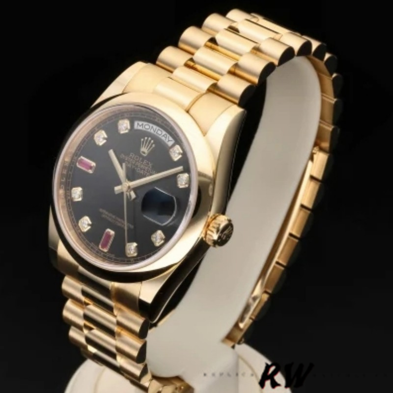 Rolex Day-Date 118208 Black Diamond Dial 36mm Unisex Replica Watch - QualitySwissReplica