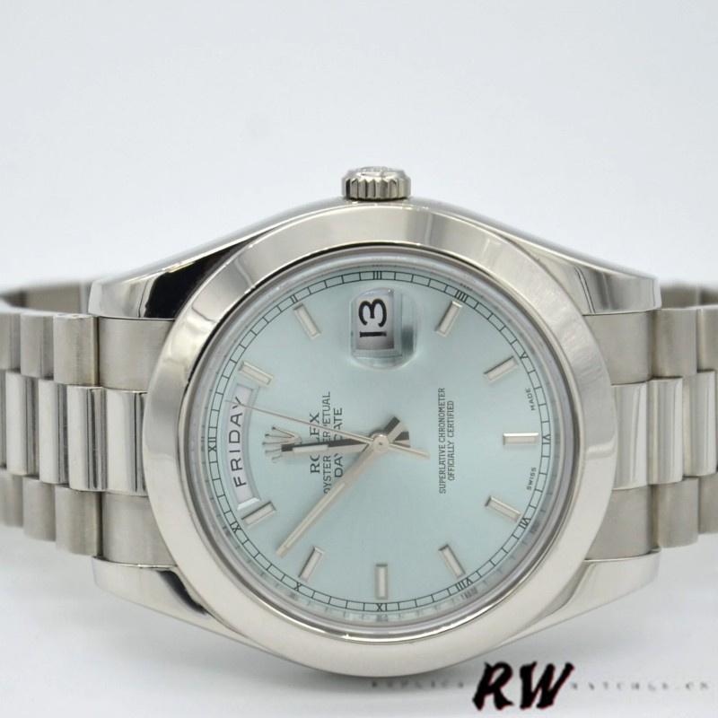 Rolex Day-Date 218206 Ice Blue Index Dial Platinum 41MM Mens Replica Watch - QualitySwissReplica