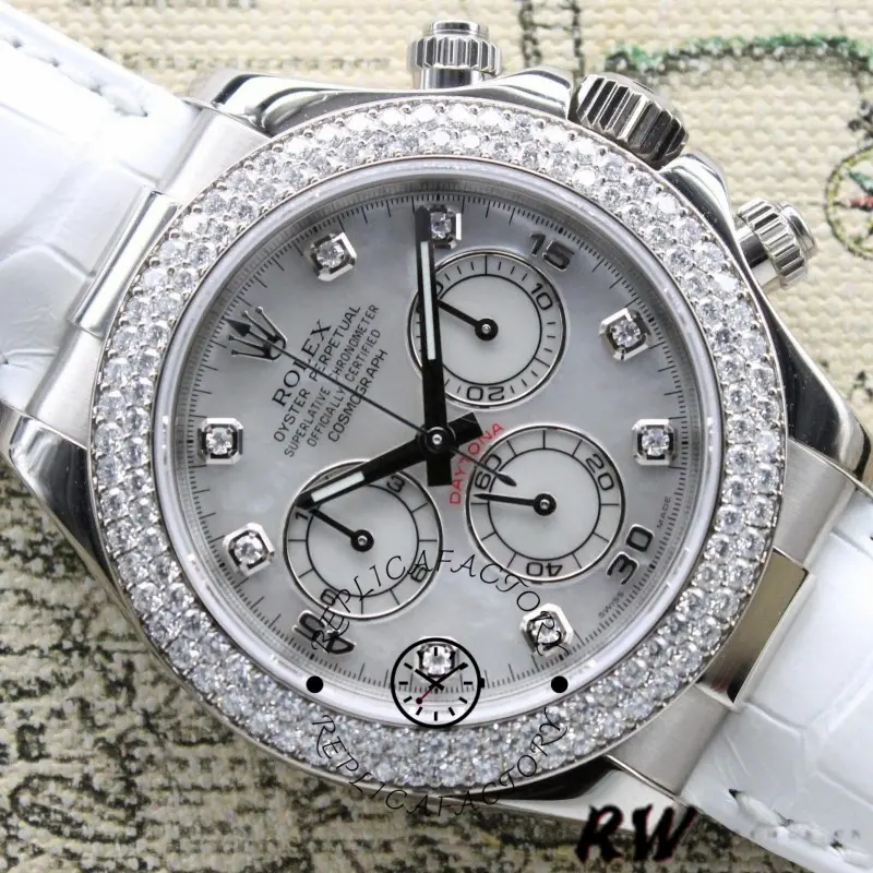 Rolex Cosmograph Daytona 116589 White MOP Diamond Dial 40MM Mens Replica Watch - QualitySwissReplica