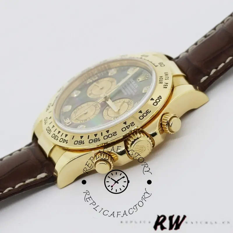 Rolex Daytona 116518 Yellow Gold Dark MOP Diamonds Dial 40mm Mens Replica Watch - QualitySwissReplica
