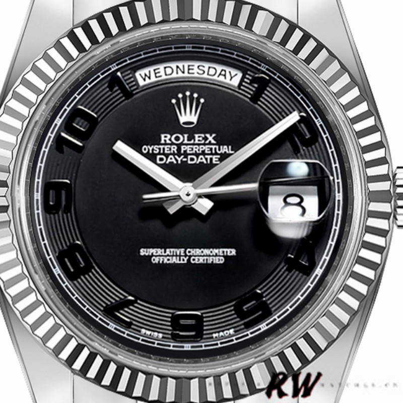 Rolex Day-Date 218239 Concentric Circle Black Dial White Gold 41MM Mens Replica Watch - QualitySwissReplica