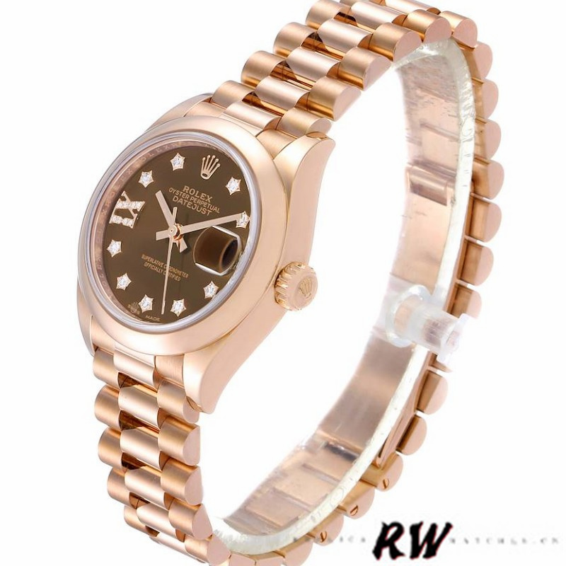 Rolex Datejust 279165 Chocolate Brown Diamonds Dial Domed Bezel 28mm Lady Replica Watch - QualitySwissReplica