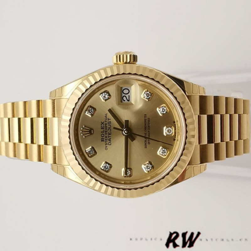 Rolex Datejust 279178 Champagne Fluted Bezel 28mm Lady Replica Watch - QualitySwissReplica