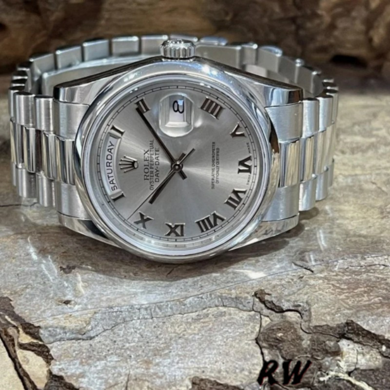 Rolex Day-Date 118206 Rhodium Grey Dial Roman Numerals 36mm Unisex Replica Watch - QualitySwissReplica