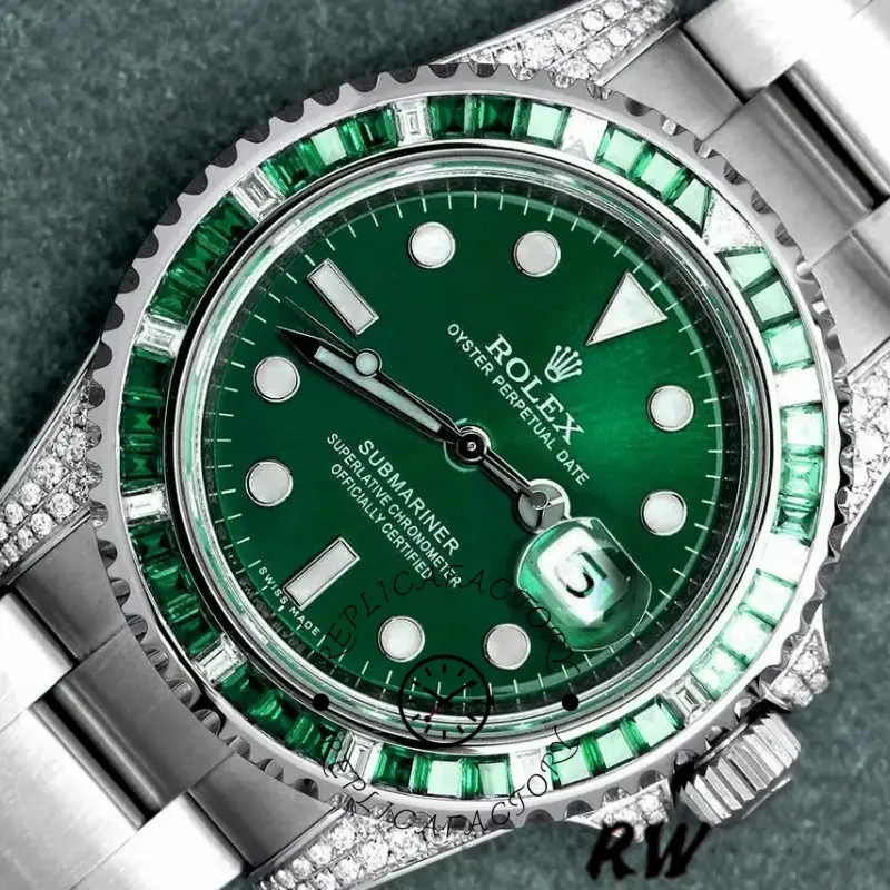 Rolex Submariner Date 116610LN Custom Diamond Stainless Steel Green Dial 40MM Mens Replica Watch - QualitySwissReplica