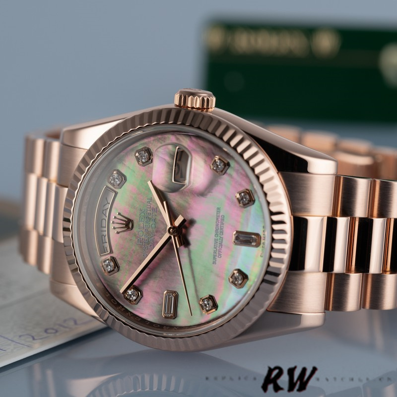 Rolex Day-Date 118205 Dark Mother of Pearl Black Dial 36mm Unisex Replica Watch - QualitySwissReplica