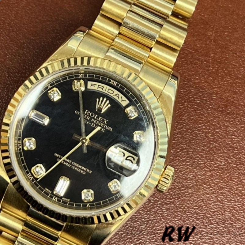 Rolex Day Date 118238 Black Diamond Dial 36mm Mens Replica Watch - QualitySwissReplica