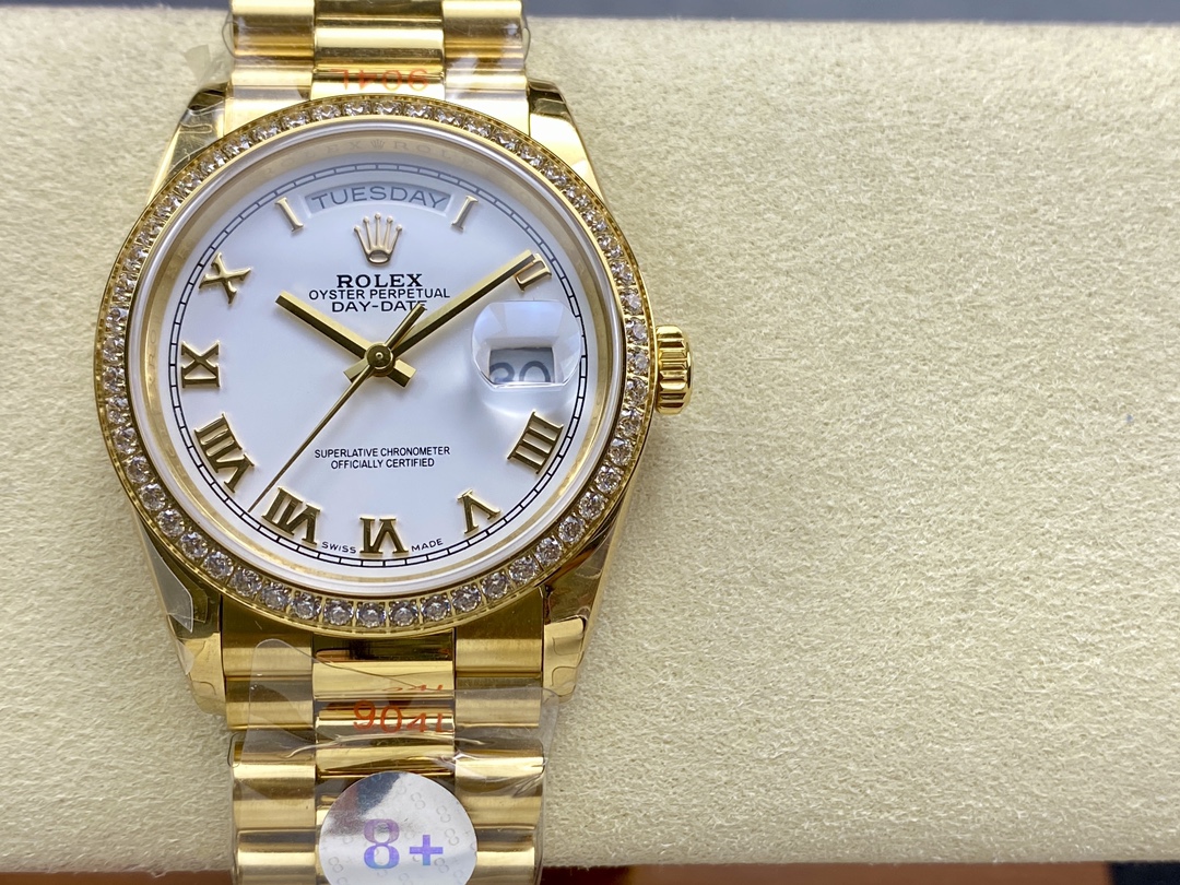 Rolex Day Date 36 Yellow Gold m128348rbr 0064 White Dial - QualitySwissReplica