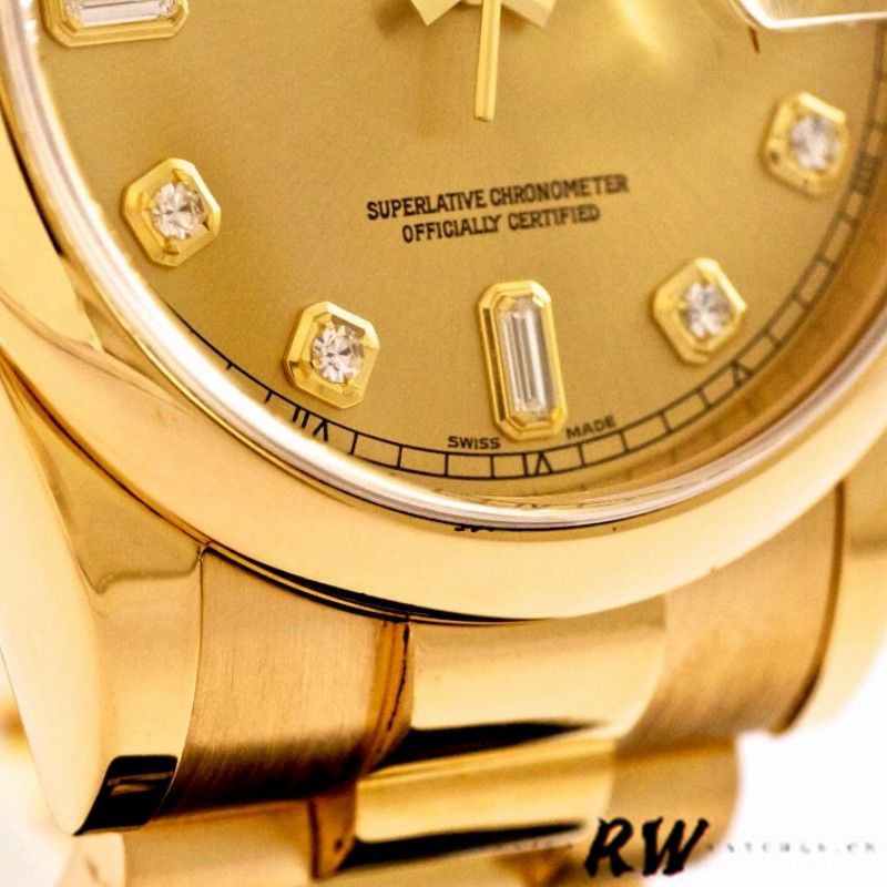 Rolex Day-Date 118208 Yellow Gold Champagne Diamond Dial 36mm Unisex Replica Watch - QualitySwissReplica