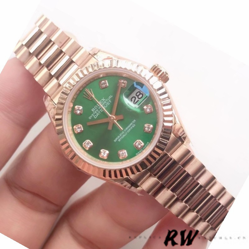 Rolex Datejust 279175 Olive Green Diamonds Dial Fluted Bezel 28mm Lady Replica Watch - QualitySwissReplica