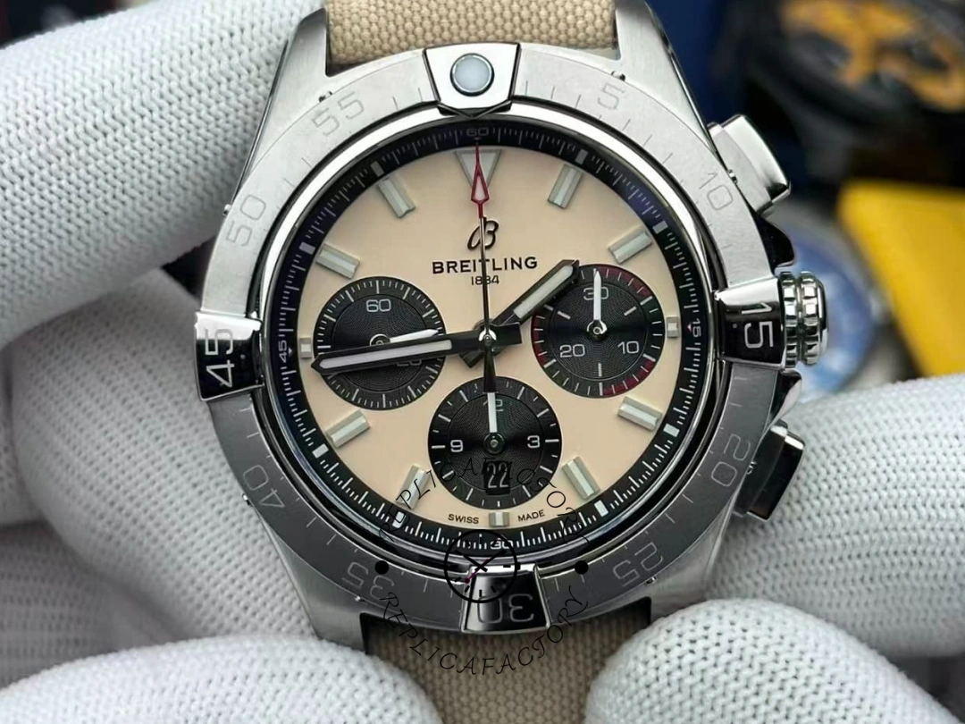 Breitling Avenger B01 Chronograph 44 Watch AB0147101A1X1 1:1 Clone Beige Dial - QualitySwissReplica