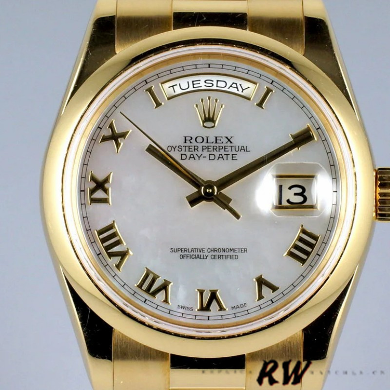 Rolex Day-Date 118208 Mother of Pearl Roman Numeral Dial 36mm Unisex Replica Watch - QualitySwissReplica