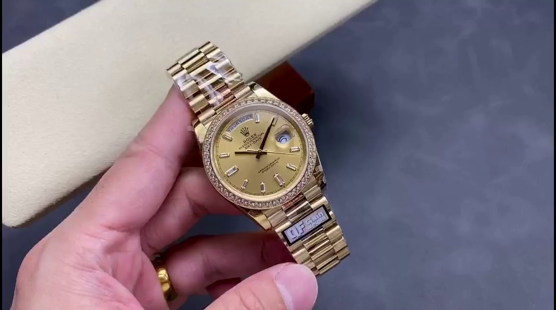 Rolex Day-Date 228348RBR Champagne Diamond Dial Diamond Bezel 40mm Mens Replica Watch - QualitySwissReplica